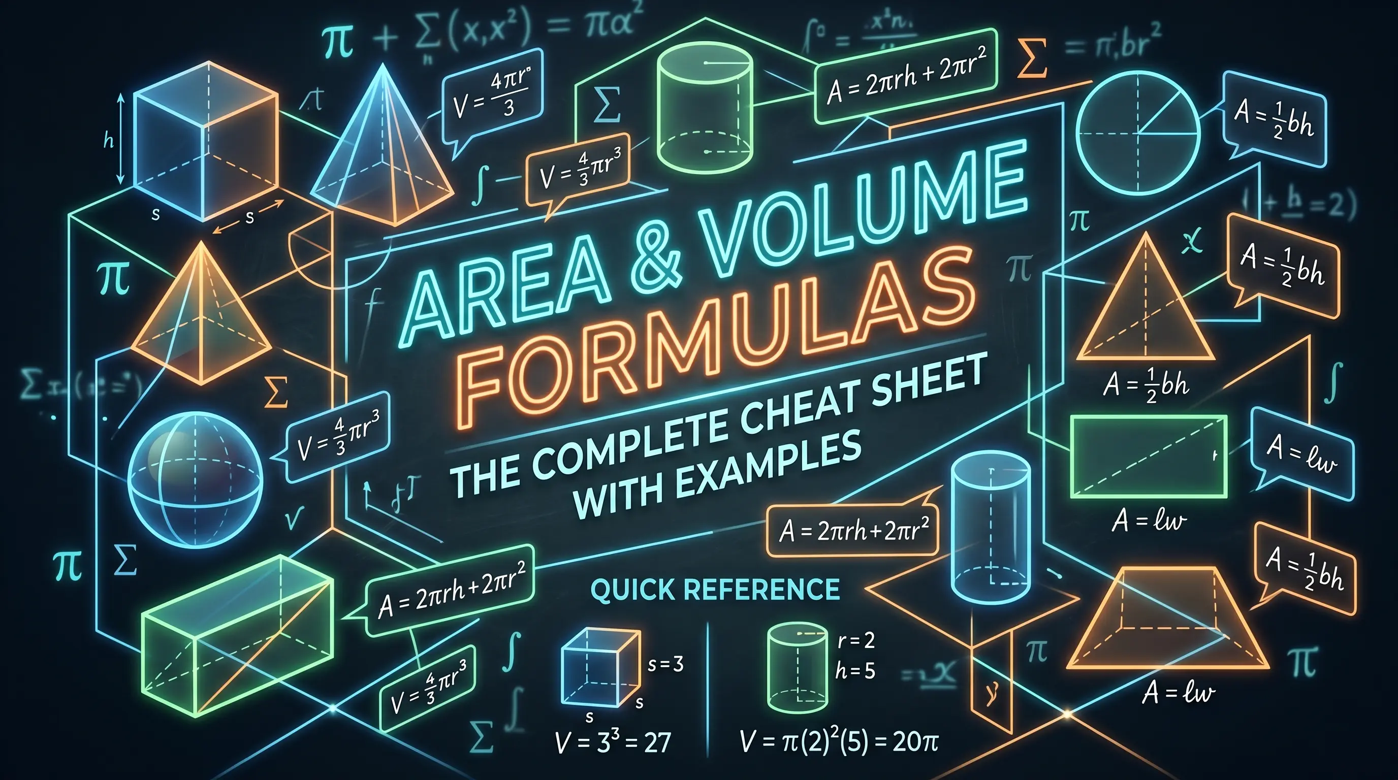 Area and Volume Formulas: The Complete Cheat Sheet with Examples