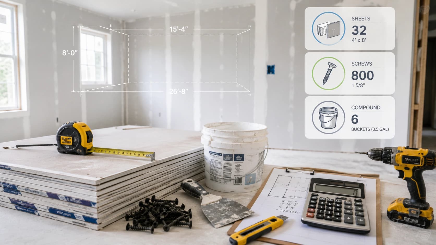 Drywall Calculator: How Many Sheets, Screws & Compound Do You Need?