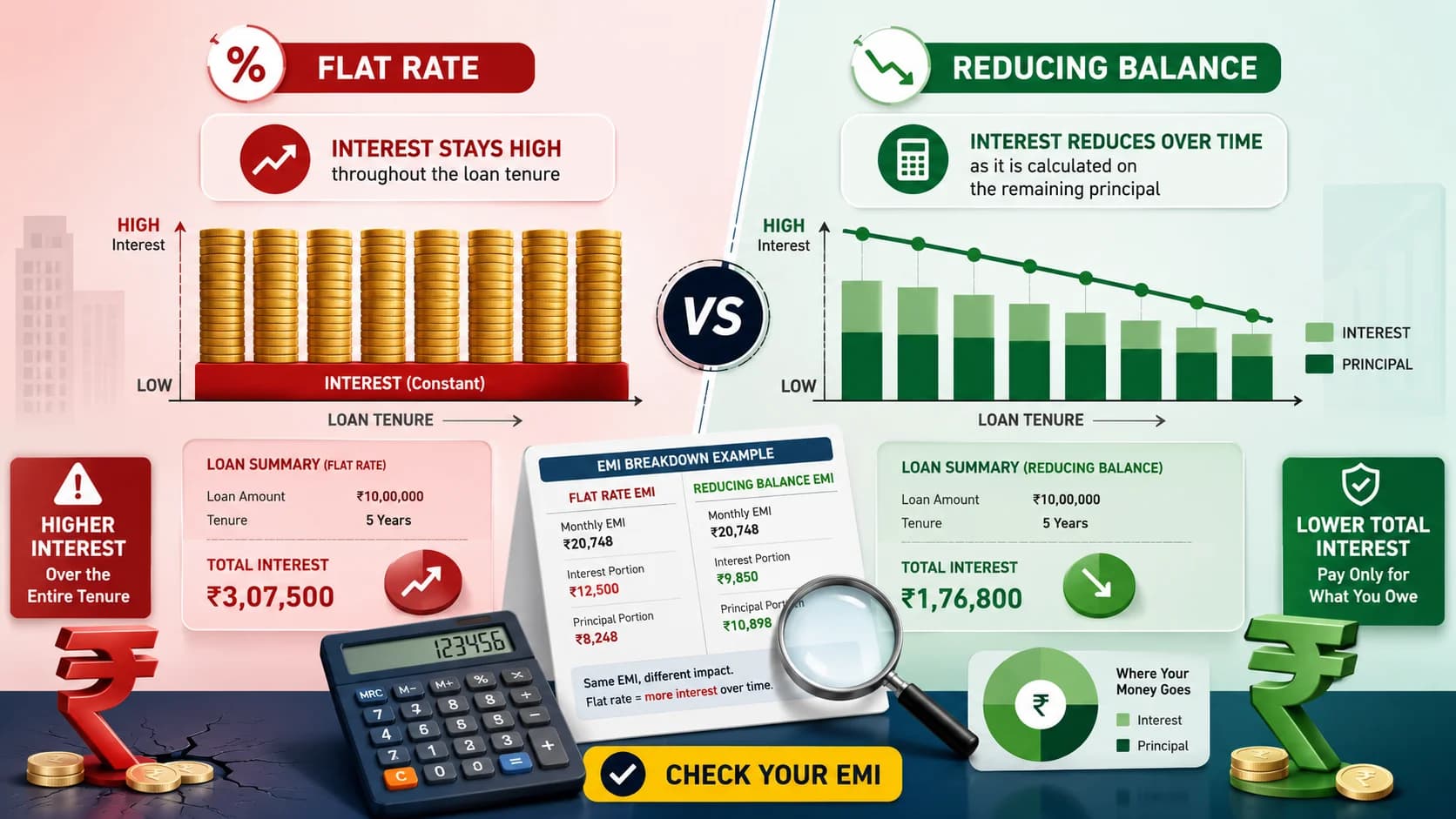 EMI Flat Rate vs Reducing Balance: How Banks Charge You More (and How to Check) EMI Flat Rate vs Reducing Balance: How Banks Charge You More (and How to Check) — EMI flat rate vs reducing balance