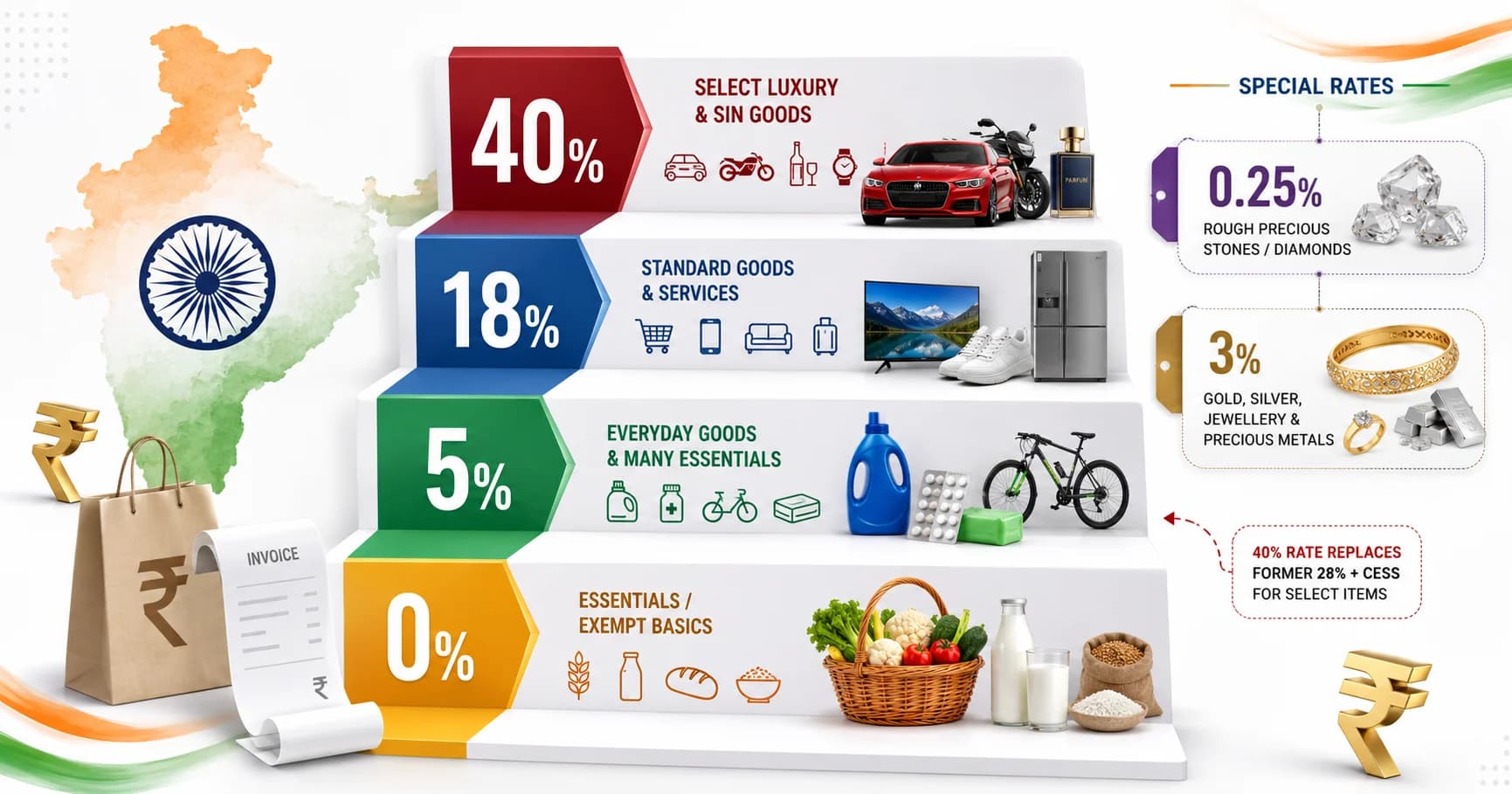 GST Slabs in India 2026: Complete Rate Guide for Every Category GST Slabs in India 2026: Complete Rate Guide for Every Category — GST slabs India
