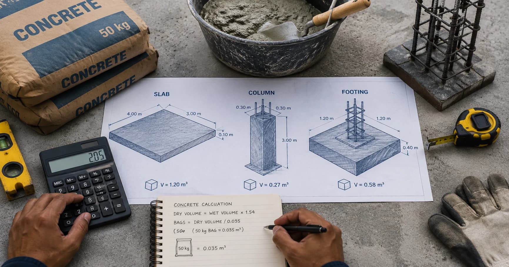 Concrete Calculator: How to Calculate Bags for Slabs, Columns & Footings