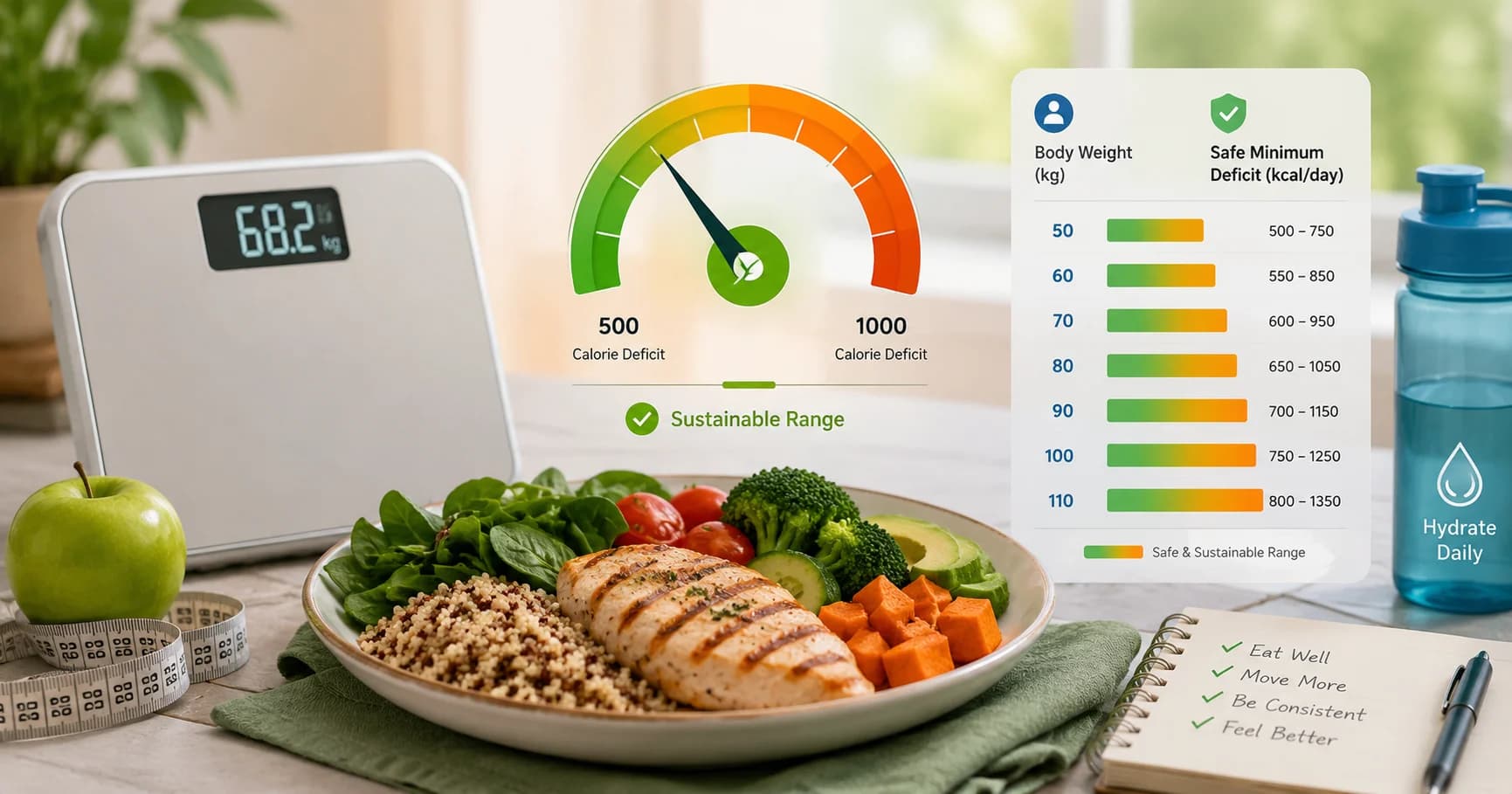 Calorie Deficit Calculator: The Safe Minimum by Body Weight (2026)